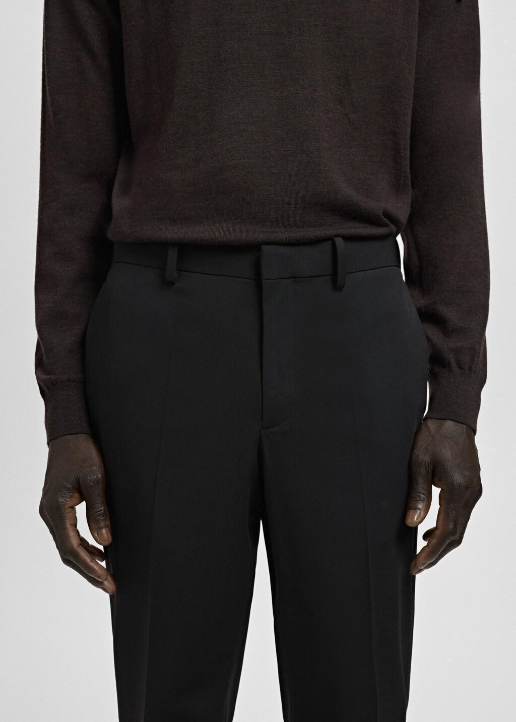 Black Stretch Fabric Super Slim-Fit Suit Trousers, Black, large image number 4