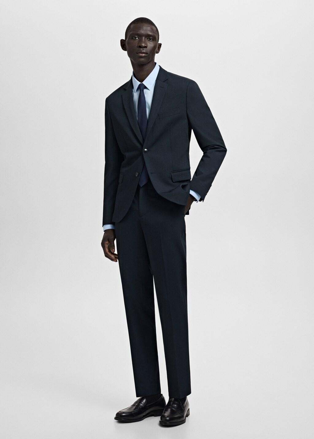 Navy Stretch Fabric Super Slim-Fit Suit Trousers, Navy, large image number 0