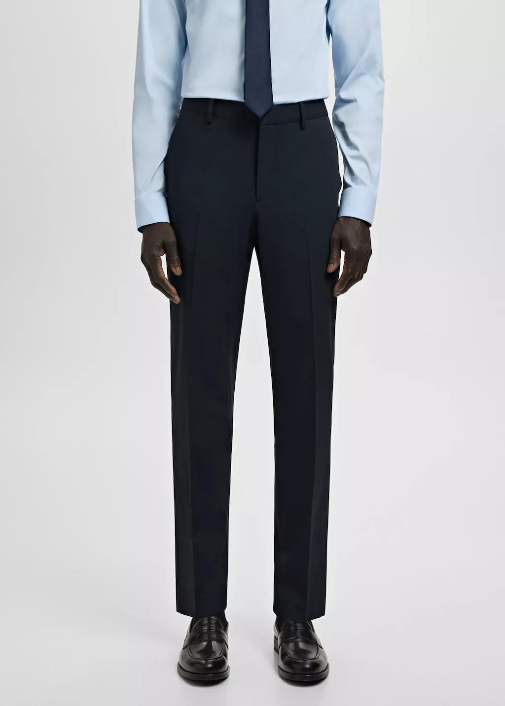 Navy Stretch Fabric Super Slim-Fit Suit Trousers, Navy, large image number 3