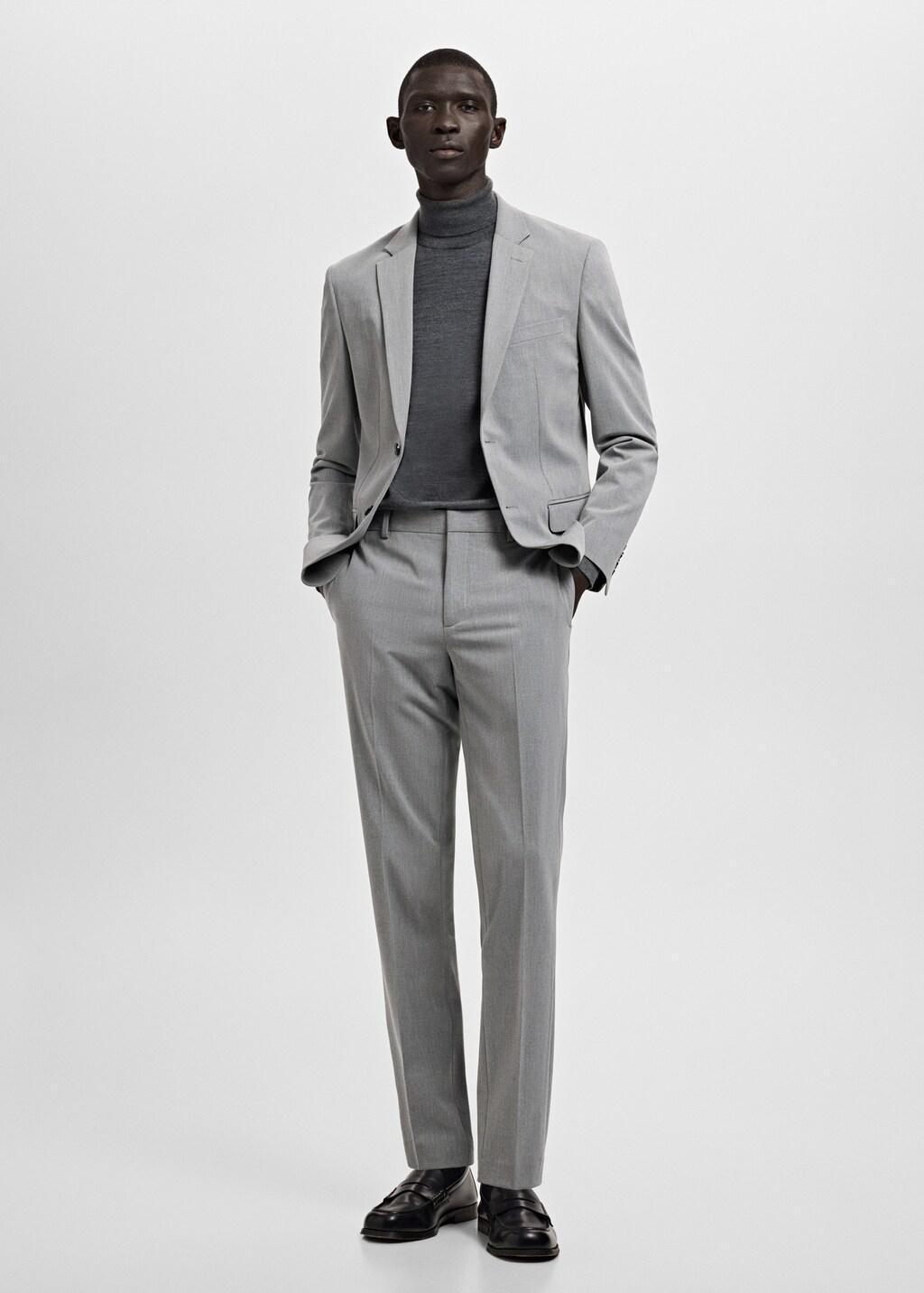 Grey Stretch Fabric Super Slim-Fit Suit Trousers, Grey, large image number 0