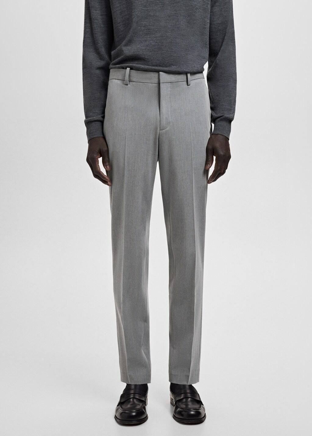 Grey Stretch Fabric Super Slim-Fit Suit Trousers, Grey, large image number 3