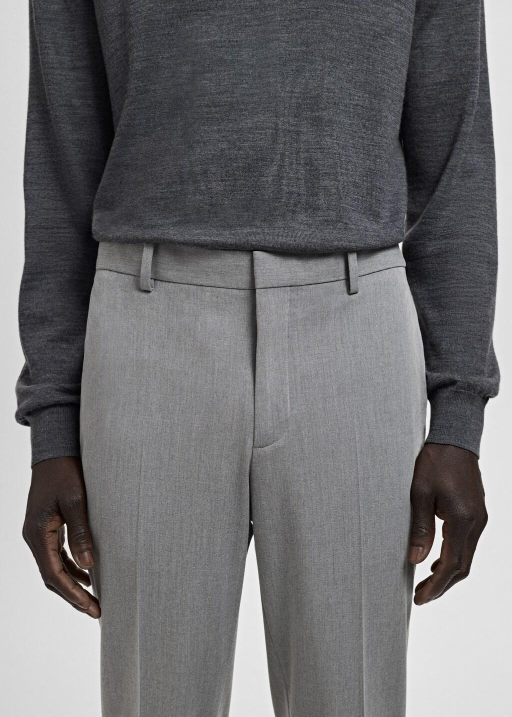 Grey Stretch Fabric Super Slim-Fit Suit Trousers, Grey, large image number 4