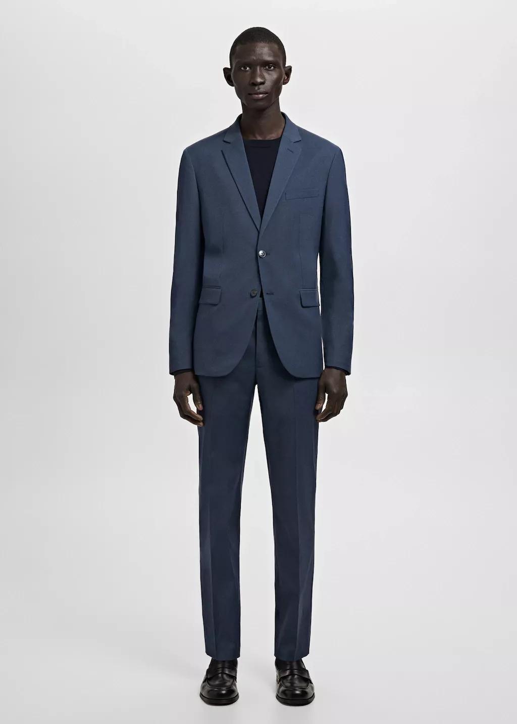 Blue Stretch Fabric Super Slim-Fit Suit Trousers, 0201_55, large image number 0