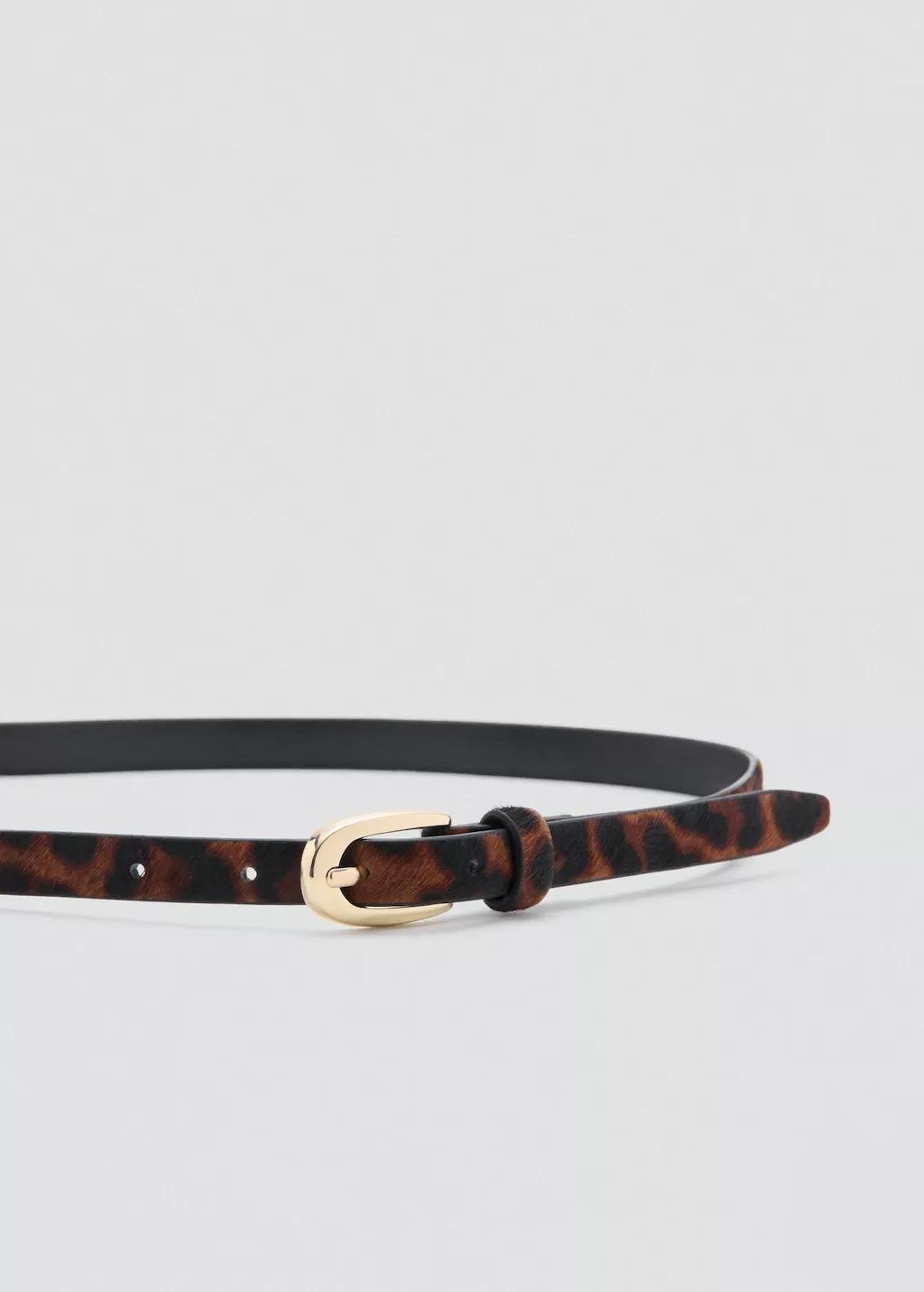 Brown Leopard Fur Leather Belt, Brown, large image number 0