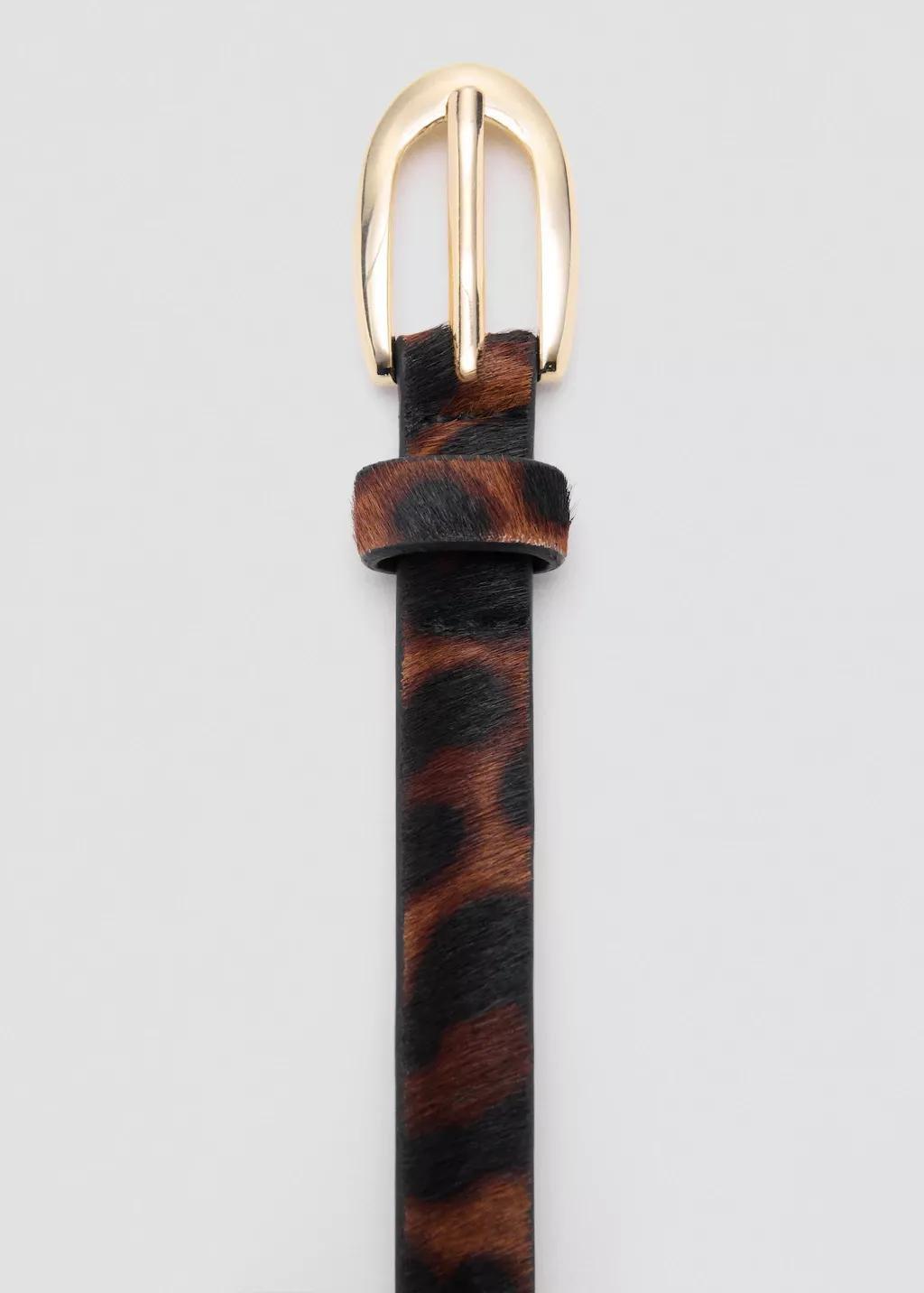 Brown Leopard Fur Leather Belt, Brown, large image number 1