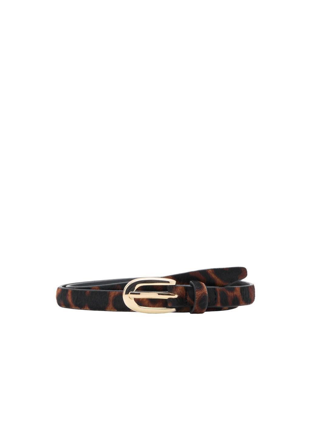 Brown Leopard Fur Leather Belt, Brown, large image number 2