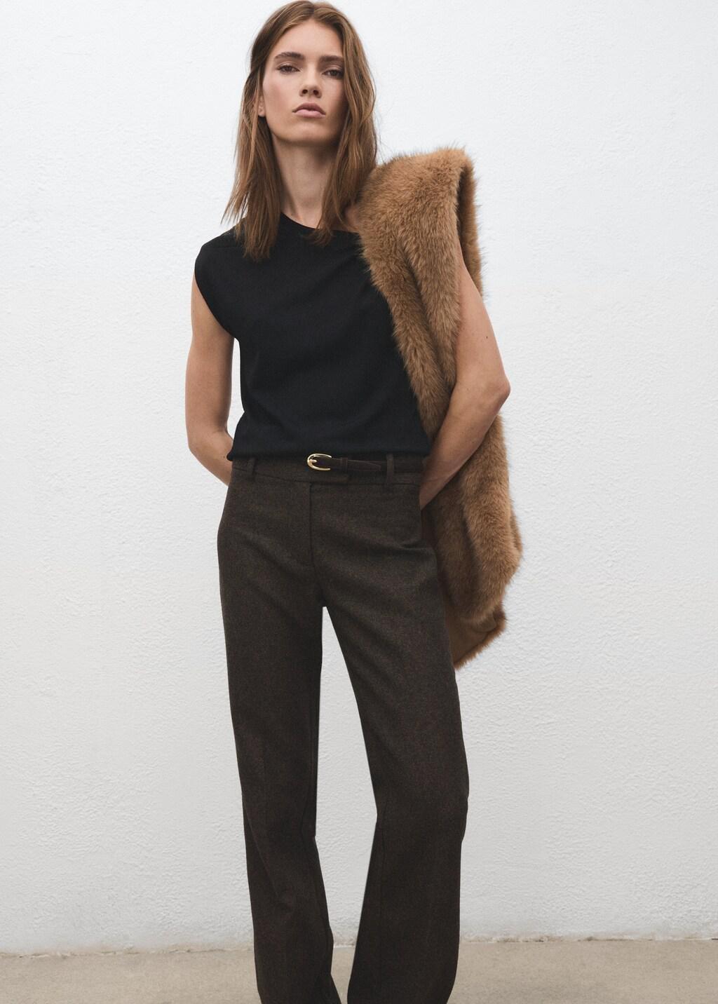 Brown Thin Suede Leather Belt, Dark Brown, large image number 0