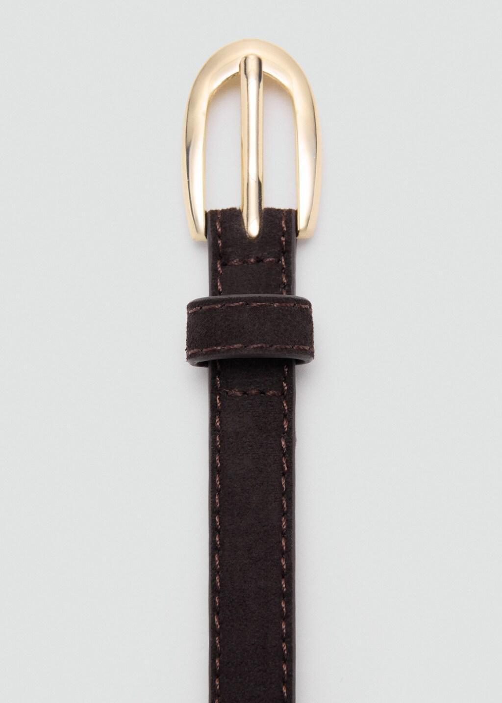 Brown Thin Suede Leather Belt, Dark Brown, large image number 2