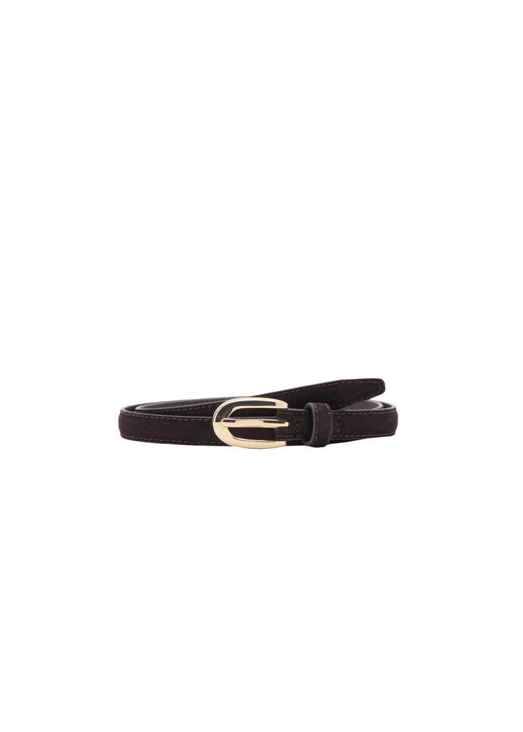 Brown Thin Suede Leather Belt, Dark Brown, large image number 3