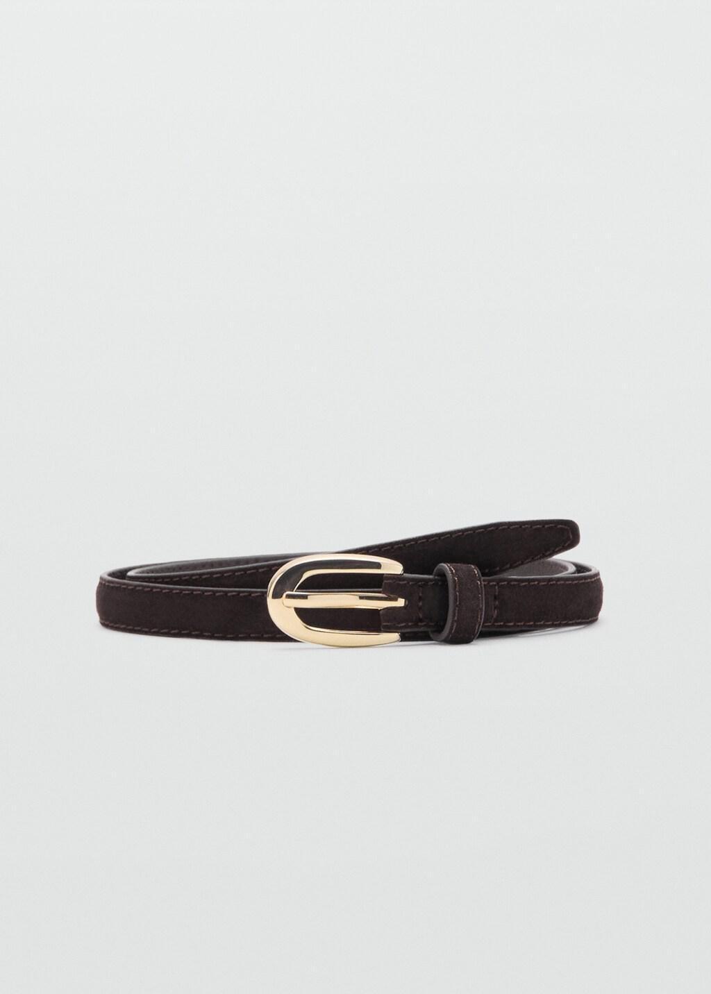 Brown Thin Suede Leather Belt, Dark Brown, large image number 4