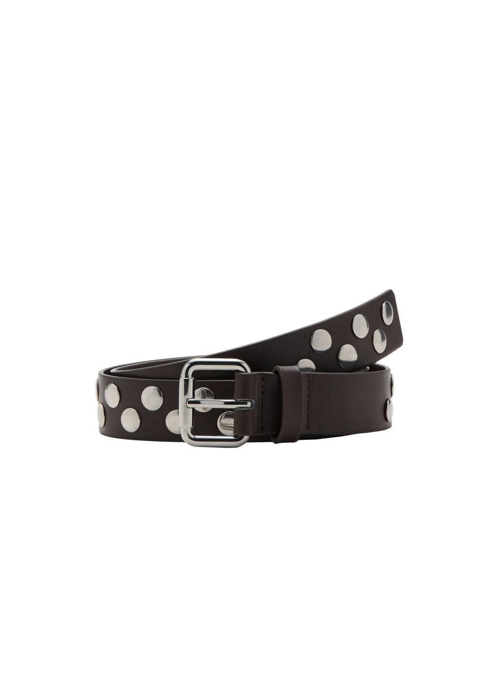 Brown Studded Belt, Dark Brown, large image number 2