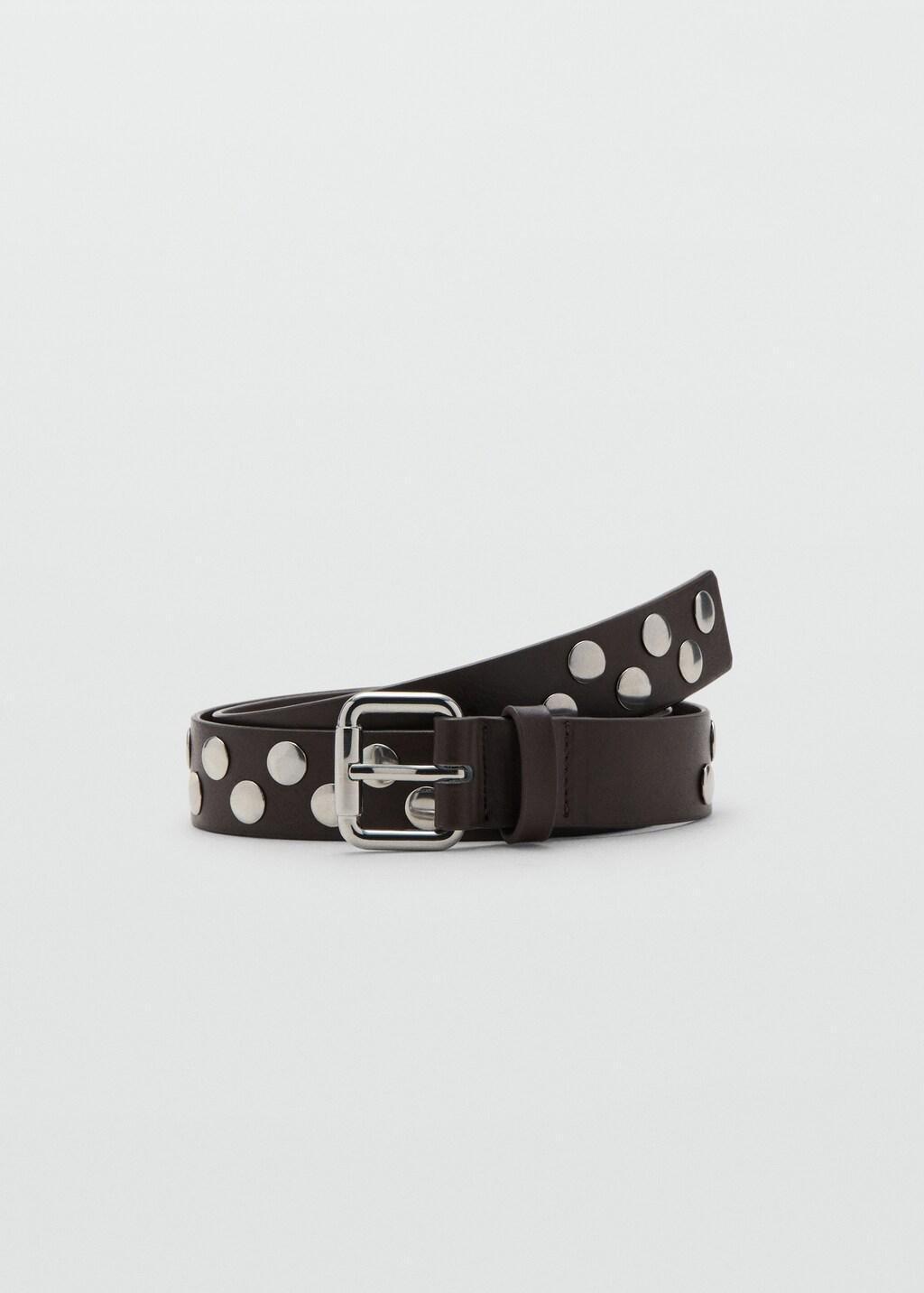 Brown Studded Belt, Dark Brown, large image number 3