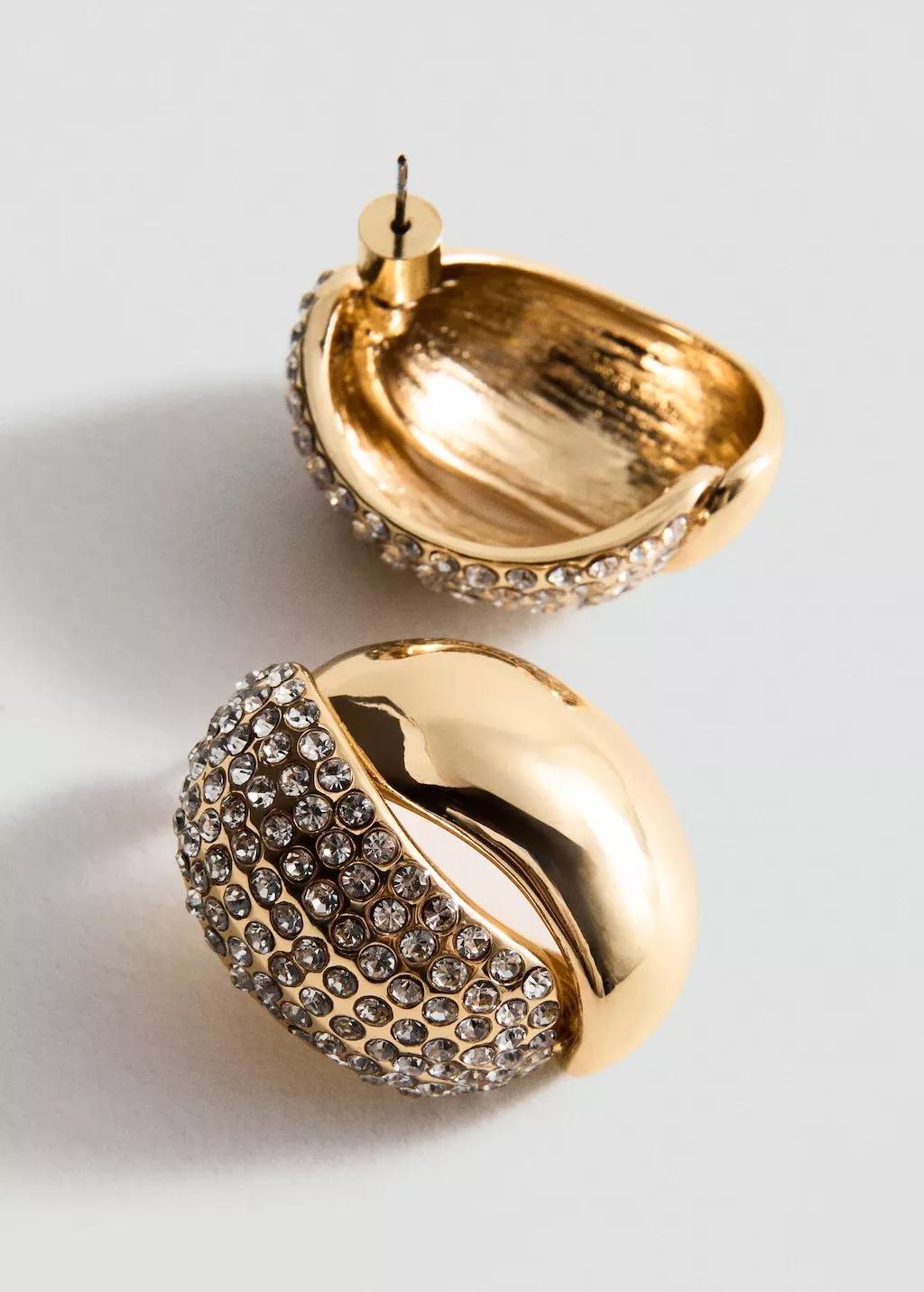 Gold Oval Earrings With Combined Crystals, Gold, large image number 1