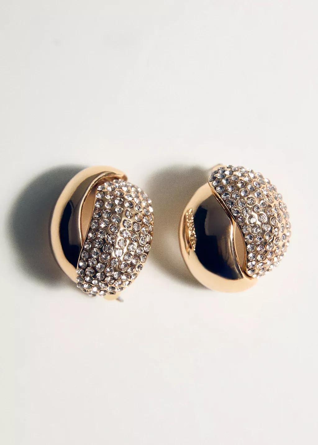 Gold Oval Earrings With Combined Crystals, Gold, large image number 2