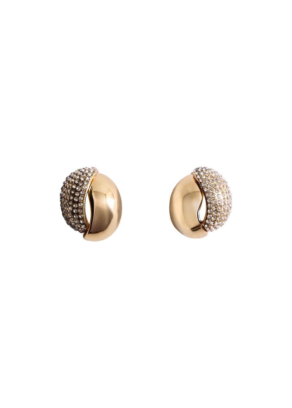 Gold Oval Earrings With Combined Crystals, Gold, large image number 3