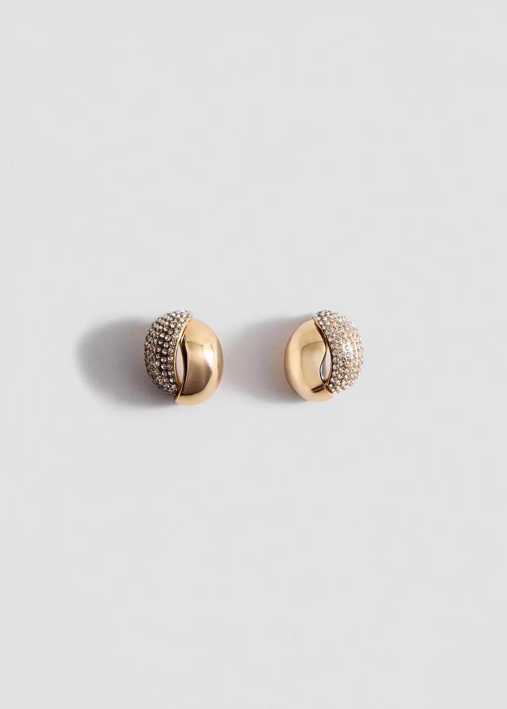 Gold Oval Earrings With Combined Crystals, Gold, large image number 4
