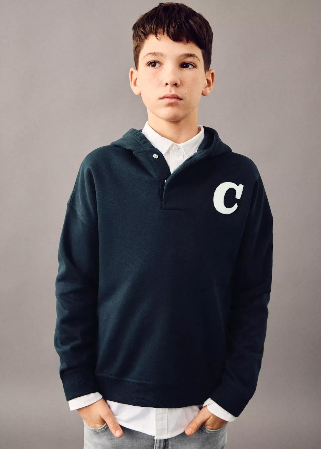 Navy Printed Hoodie, Kids Boys, Navy, large image number 0