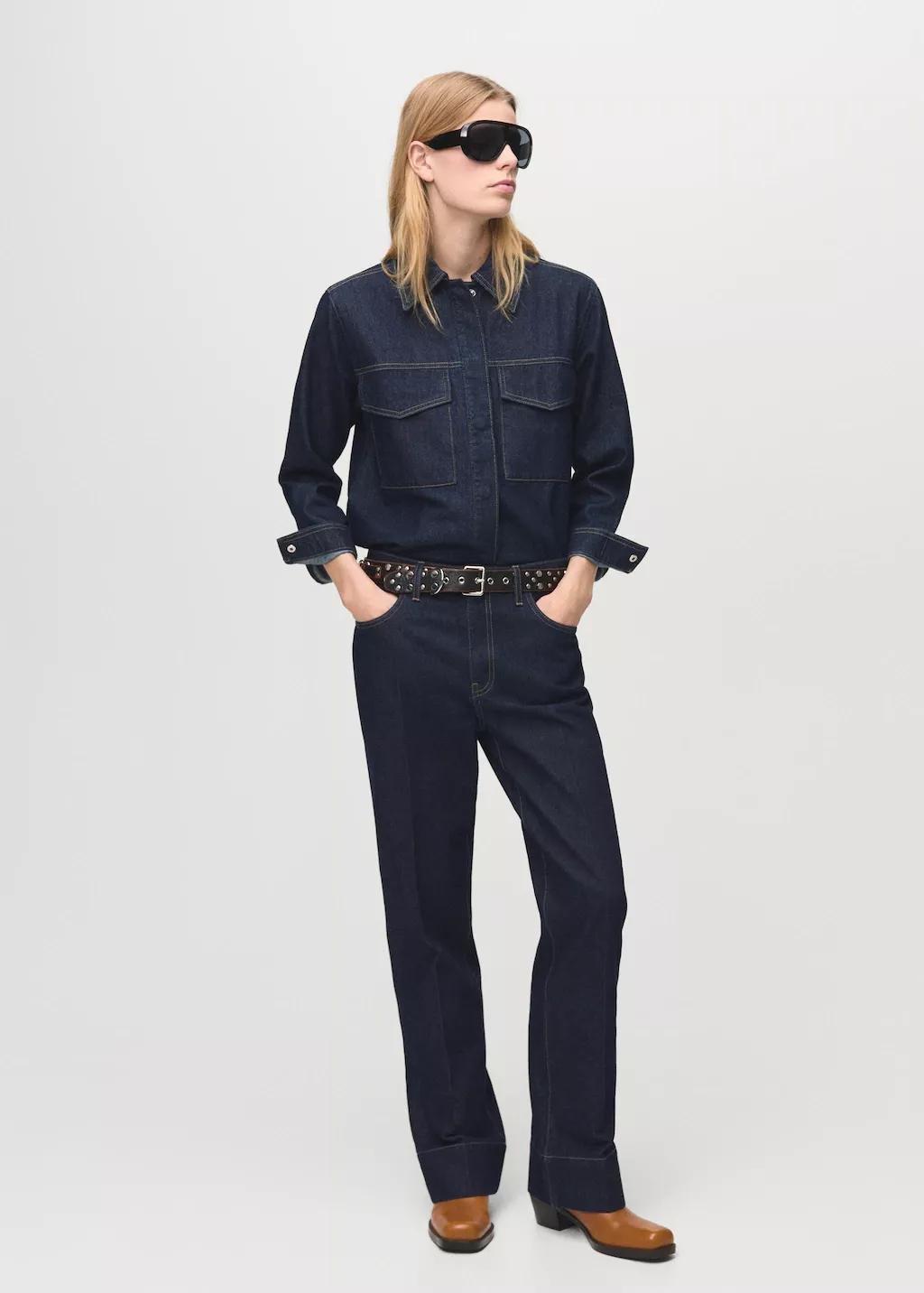 Navy Straight-Leg Jeans With Seam Stitching, Open Blue, large image number 0