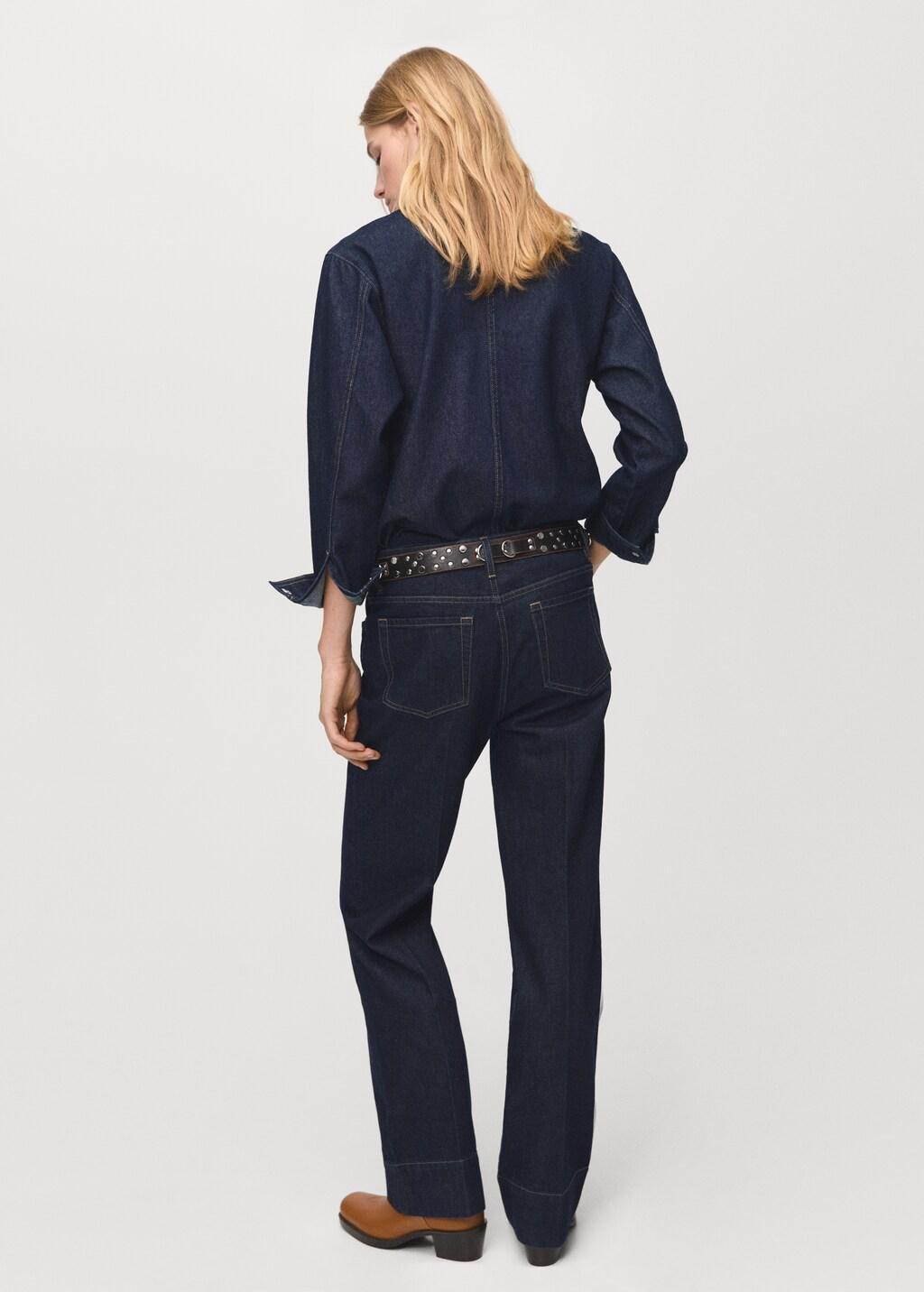 Navy Straight-Leg Jeans With Seam Stitching, Open Blue, large image number 2