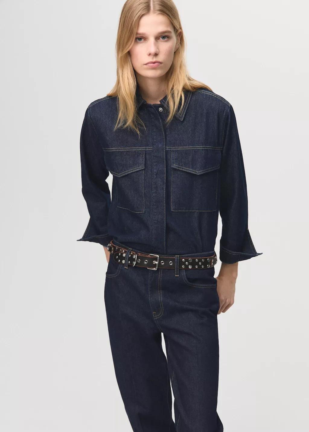 Navy Straight-Leg Jeans With Seam Stitching, Open Blue, large image number 4