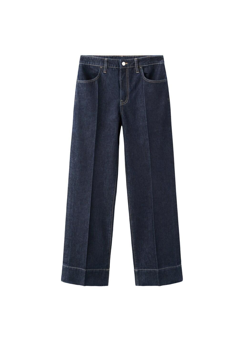 Navy Straight-Leg Jeans With Seam Stitching, Open Blue, large image number 7