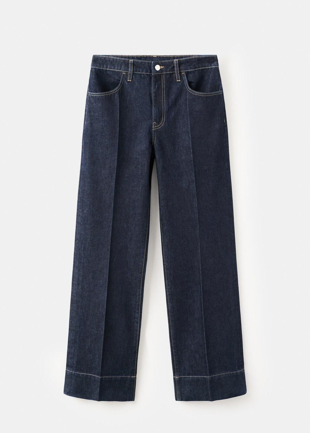 Navy Straight-Leg Jeans With Seam Stitching, Open Blue, large image number 8