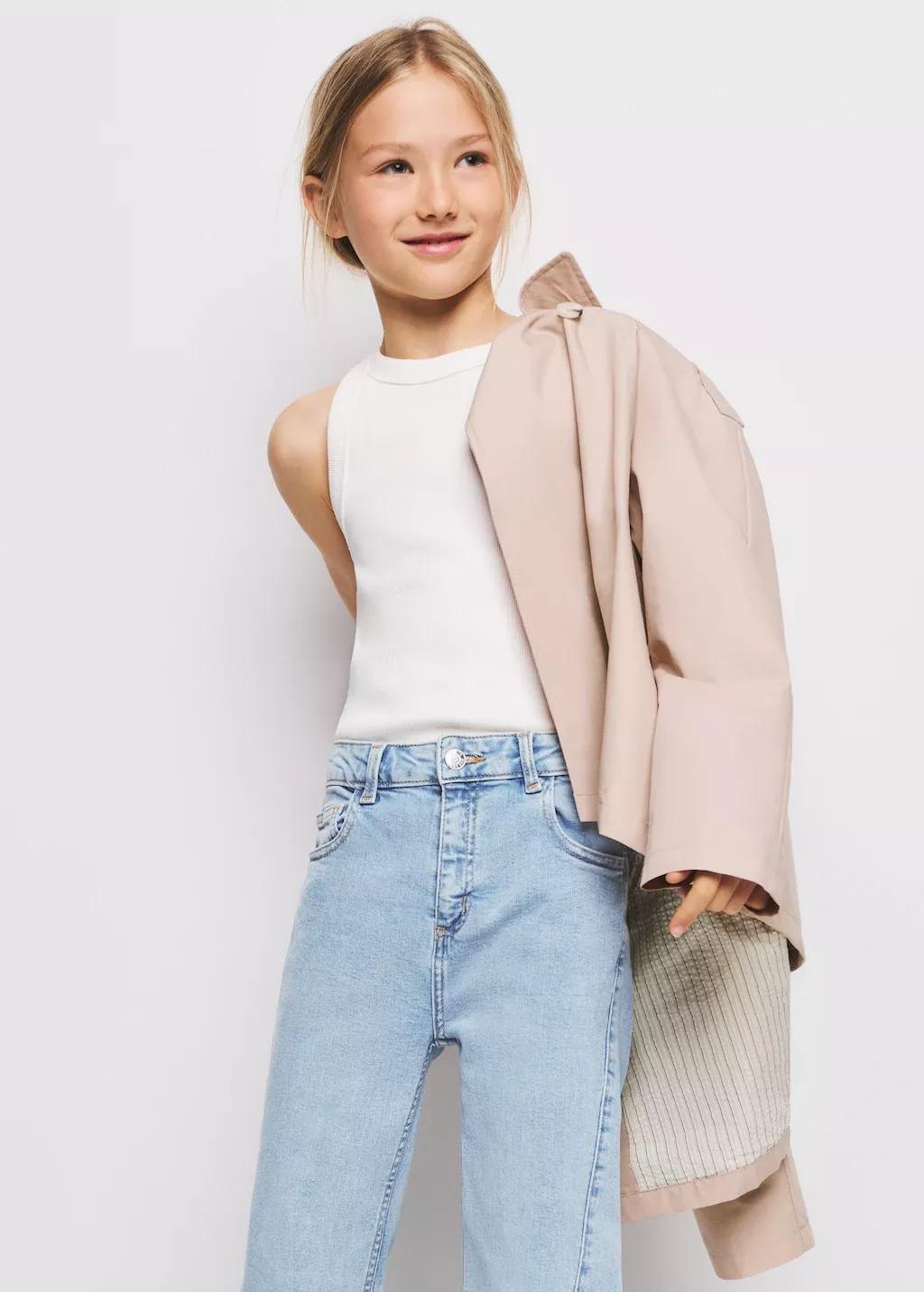 Blue Decorative Seam Flared Jeans, Kids Girl, Open Blue, large image number 5