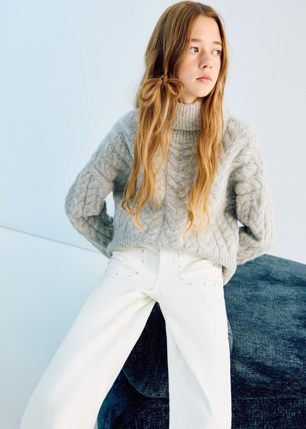 White Studded Star Jeans, Kids Girls, White, large image number 0