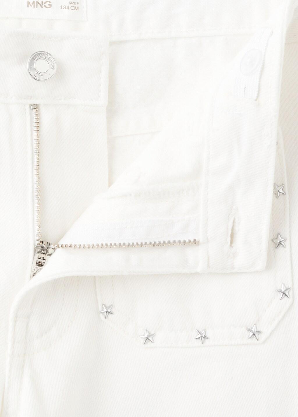 White Studded Star Jeans, Kids Girls, White, large image number 1