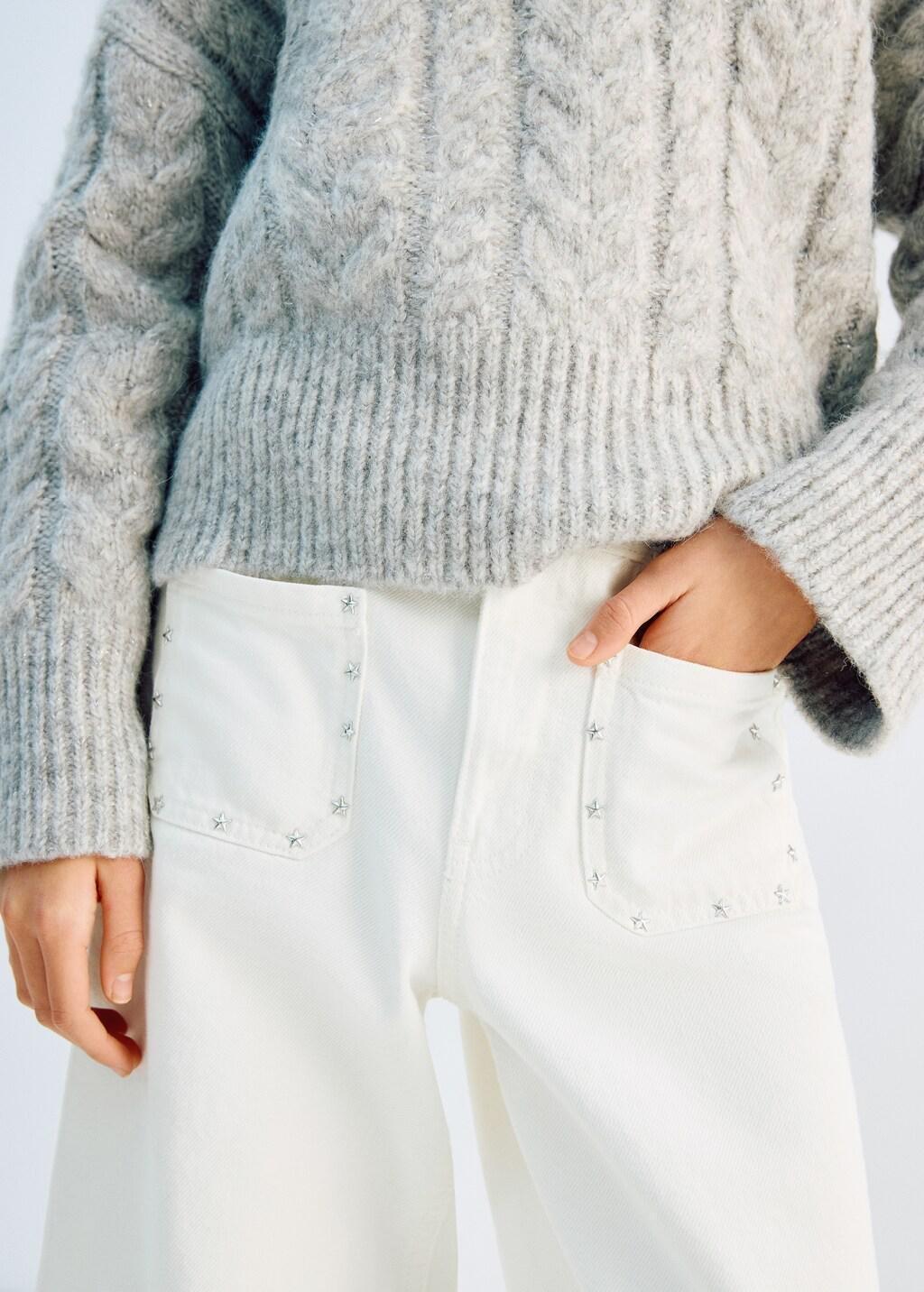 White Studded Star Jeans, Kids Girls, White, large image number 3