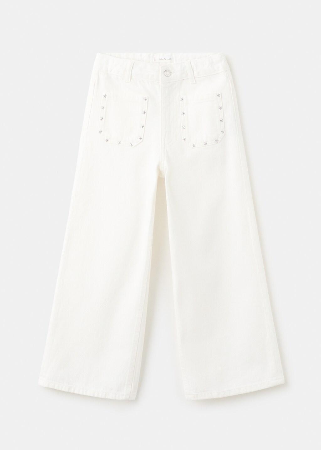 White Studded Star Jeans, Kids Girls, White, large image number 6