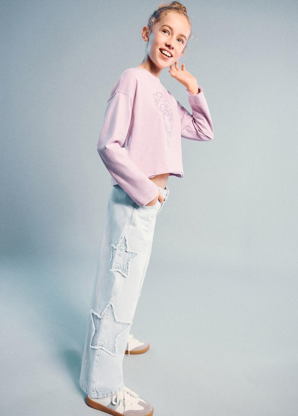 Blue Culotte Jeans With Embroidered Stars, Kids Girl, Open Blue, large image number 3