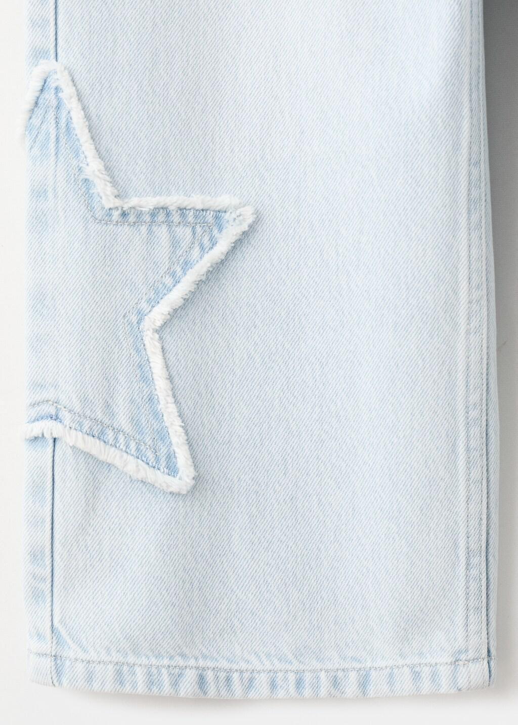 Blue Culotte Jeans With Embroidered Stars, Kids Girl, Open Blue, large image number 4