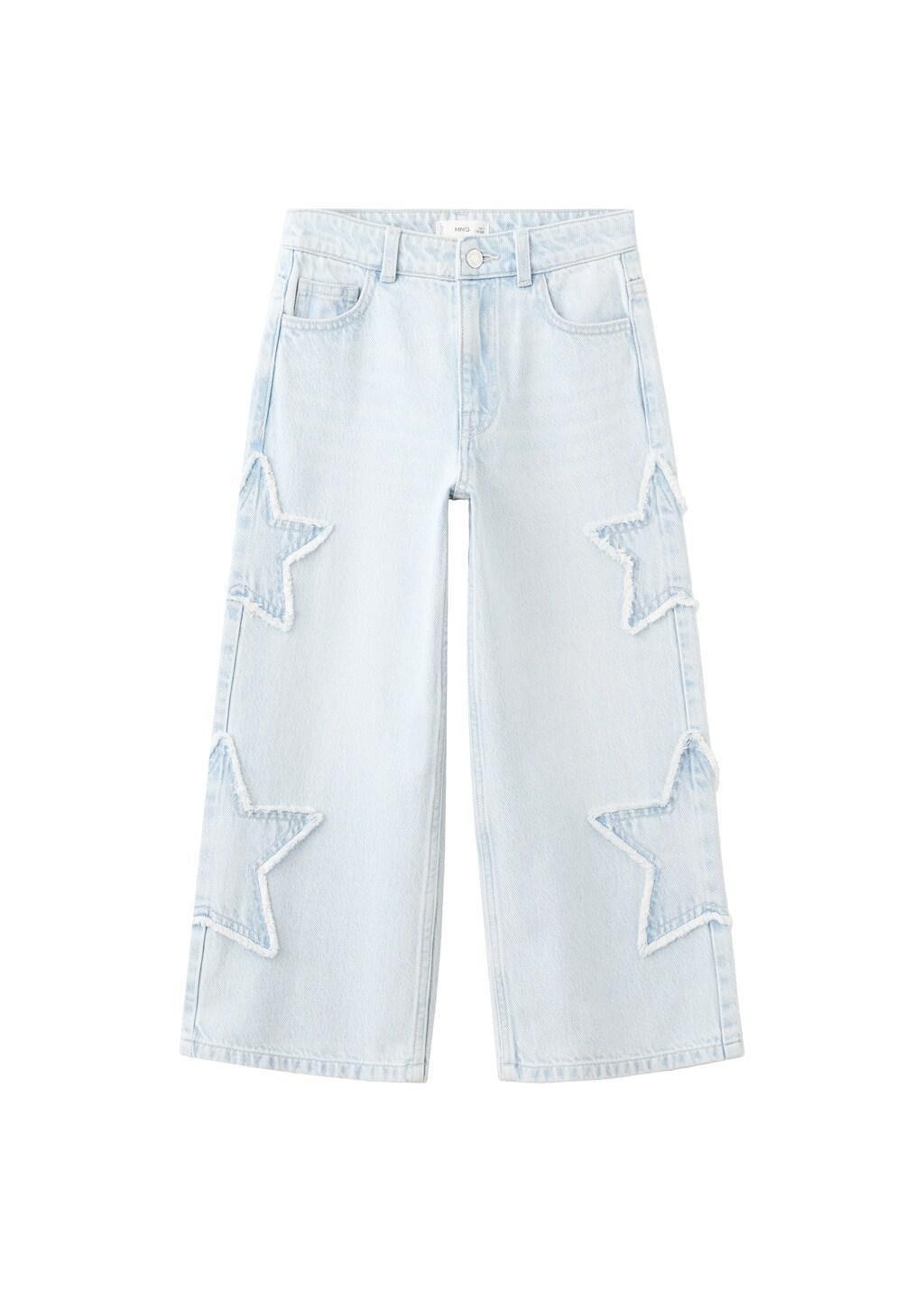 Blue Culotte Jeans With Embroidered Stars, Kids Girl, Open Blue, large image number 6