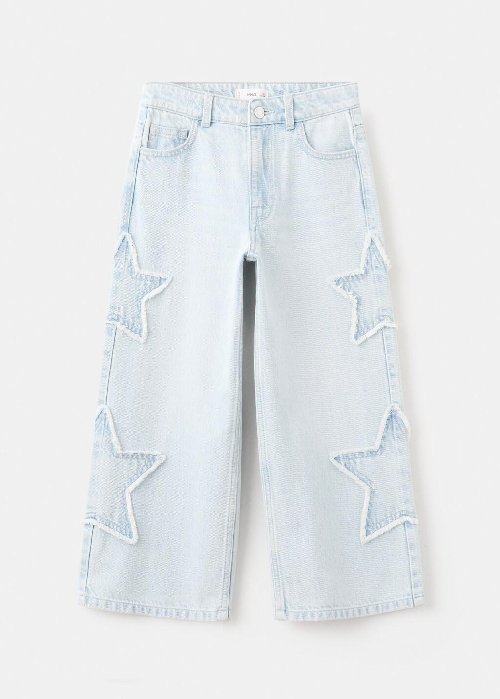 Blue Culotte Jeans With Embroidered Stars, Kids Girl, Open Blue, large image number 7