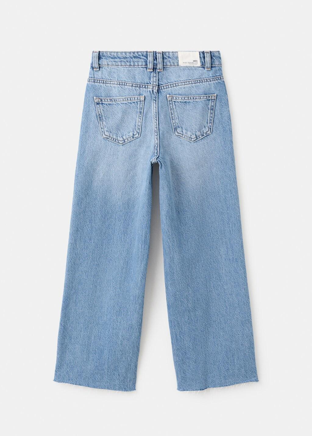 Blue Wideleg Low Frayed Hem Jeans, Kids Girls, Open Blue, large image number 2