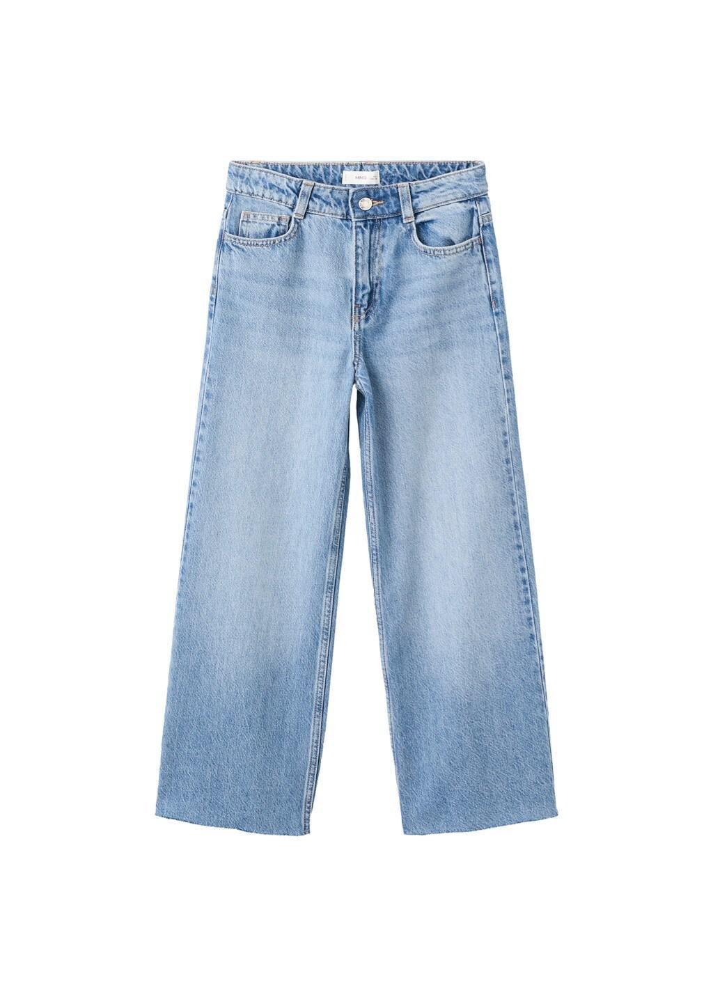 Blue Wideleg Low Frayed Hem Jeans, Kids Girls, Open Blue, large image number 4