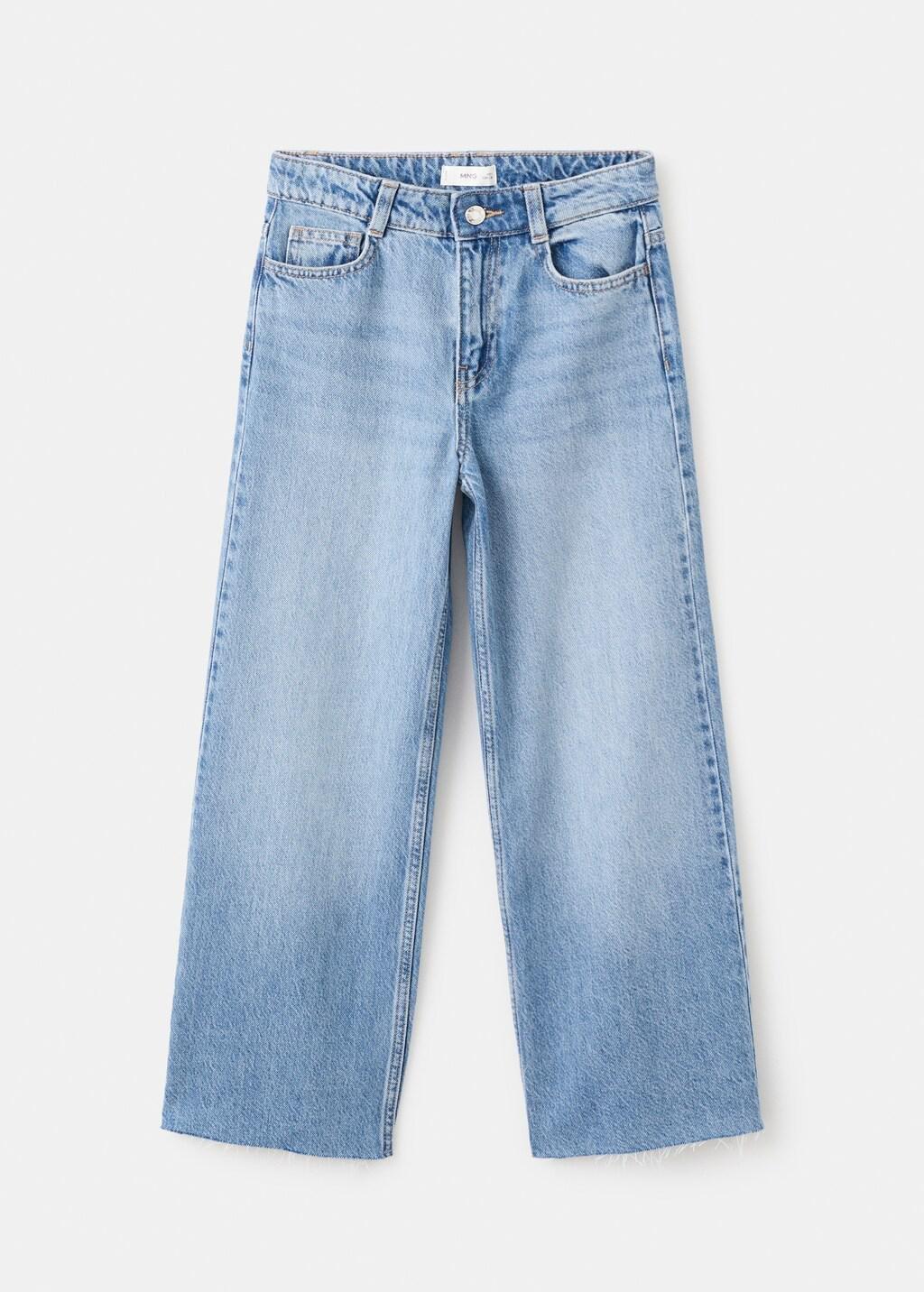 Blue Wideleg Low Frayed Hem Jeans, Kids Girls, Open Blue, large image number 5