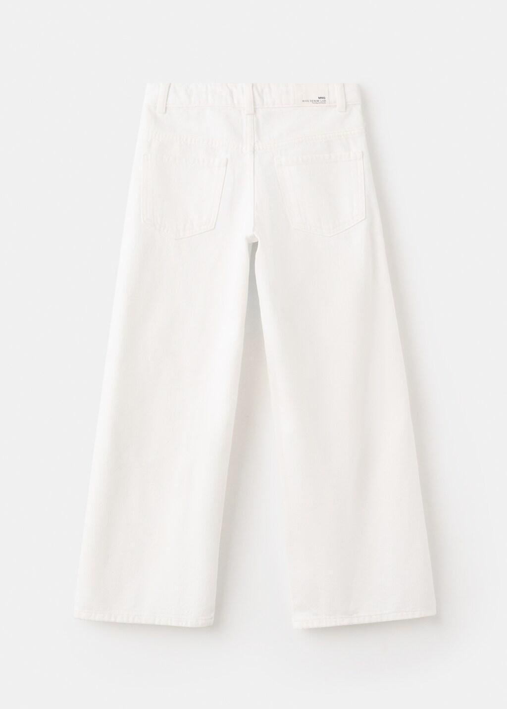 White Wide Leg Jeans With Decorative Stitching, Kids Girls, White, large image number 2