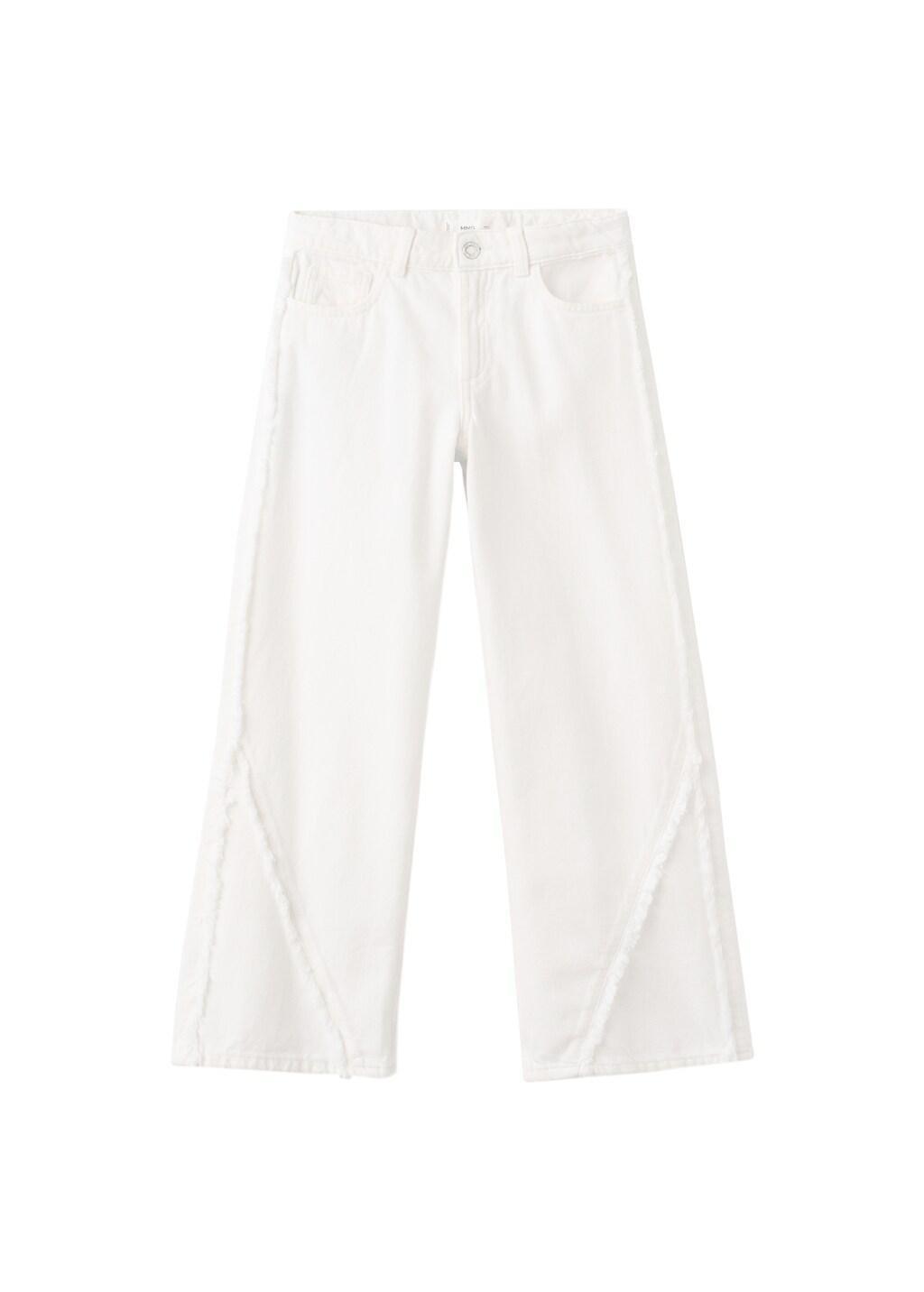 White Wide Leg Jeans With Decorative Stitching, Kids Girls, White, large image number 4