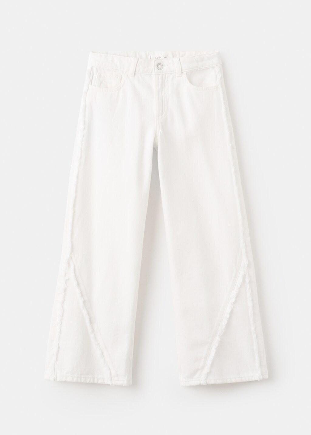 White Wide Leg Jeans With Decorative Stitching, Kids Girls, White, large image number 5