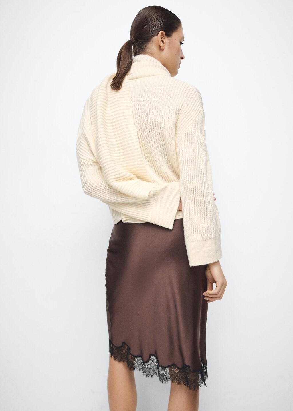 Cream Ribbed Sweater With Scarf Detail, Light Beige, large image number 5