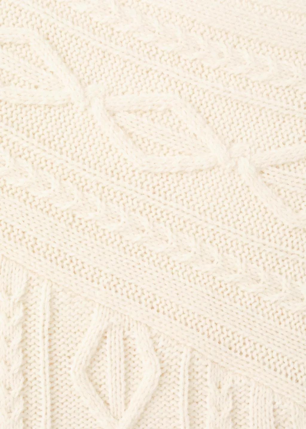 Beige Asymmetrical Cable Knit Sweater, Light Beige, large image number 1