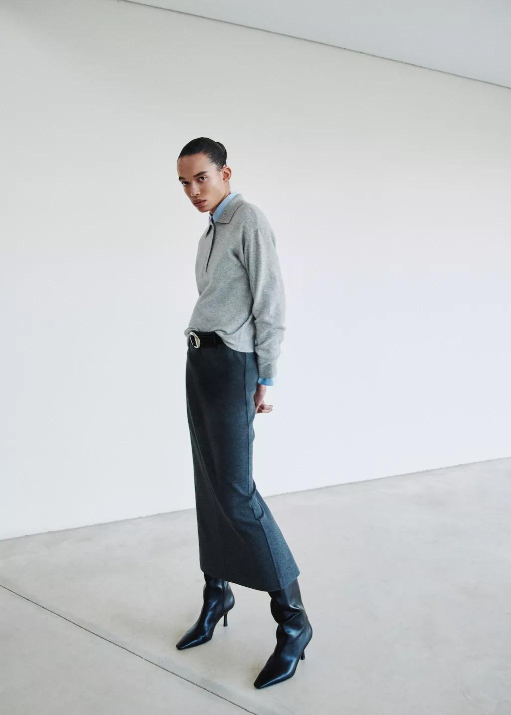 Grey Long-Sleeved Polo-Neck Sweater, Light Pastel Grey, large image number 0