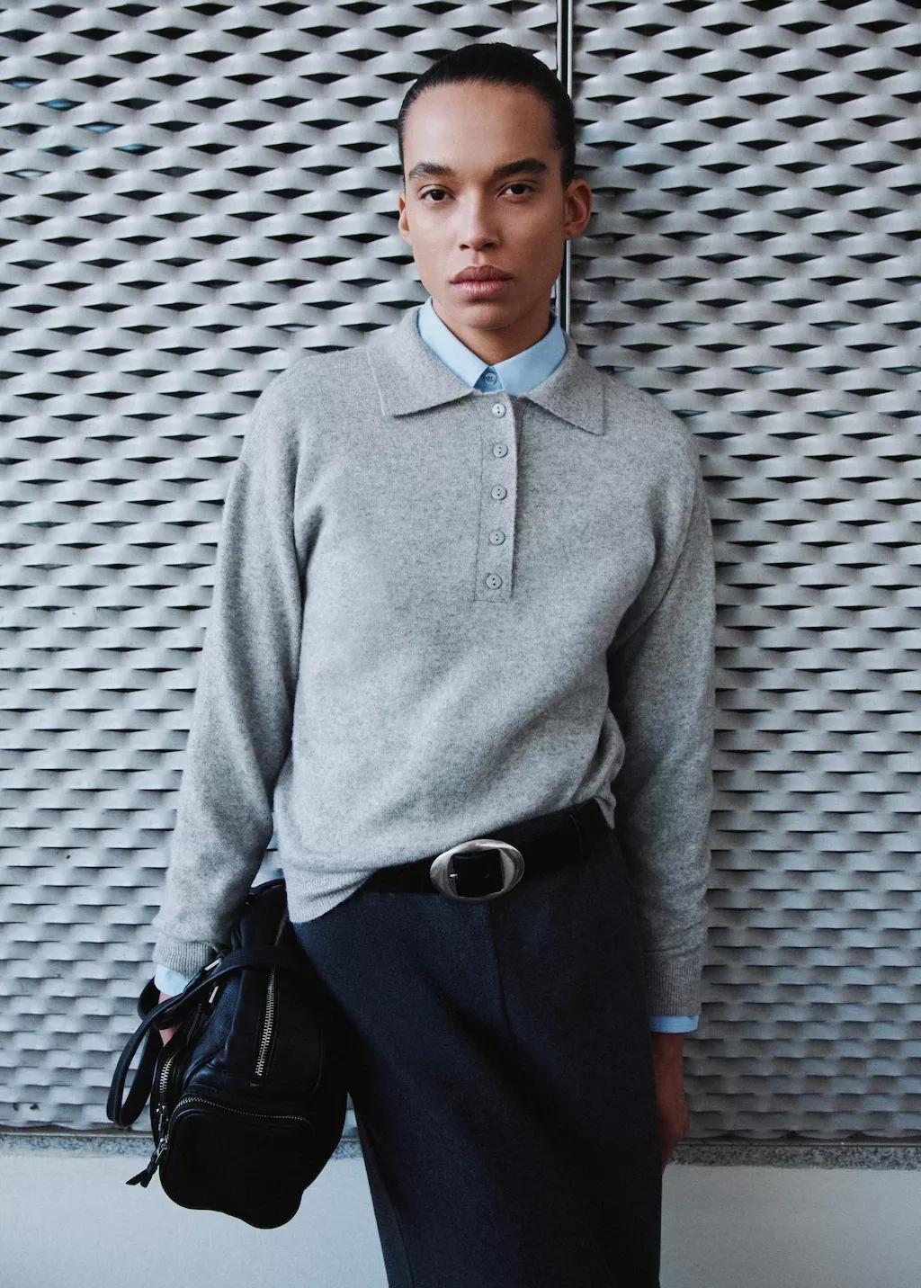 Grey Long-Sleeved Polo-Neck Sweater, Light Pastel Grey, large image number 3
