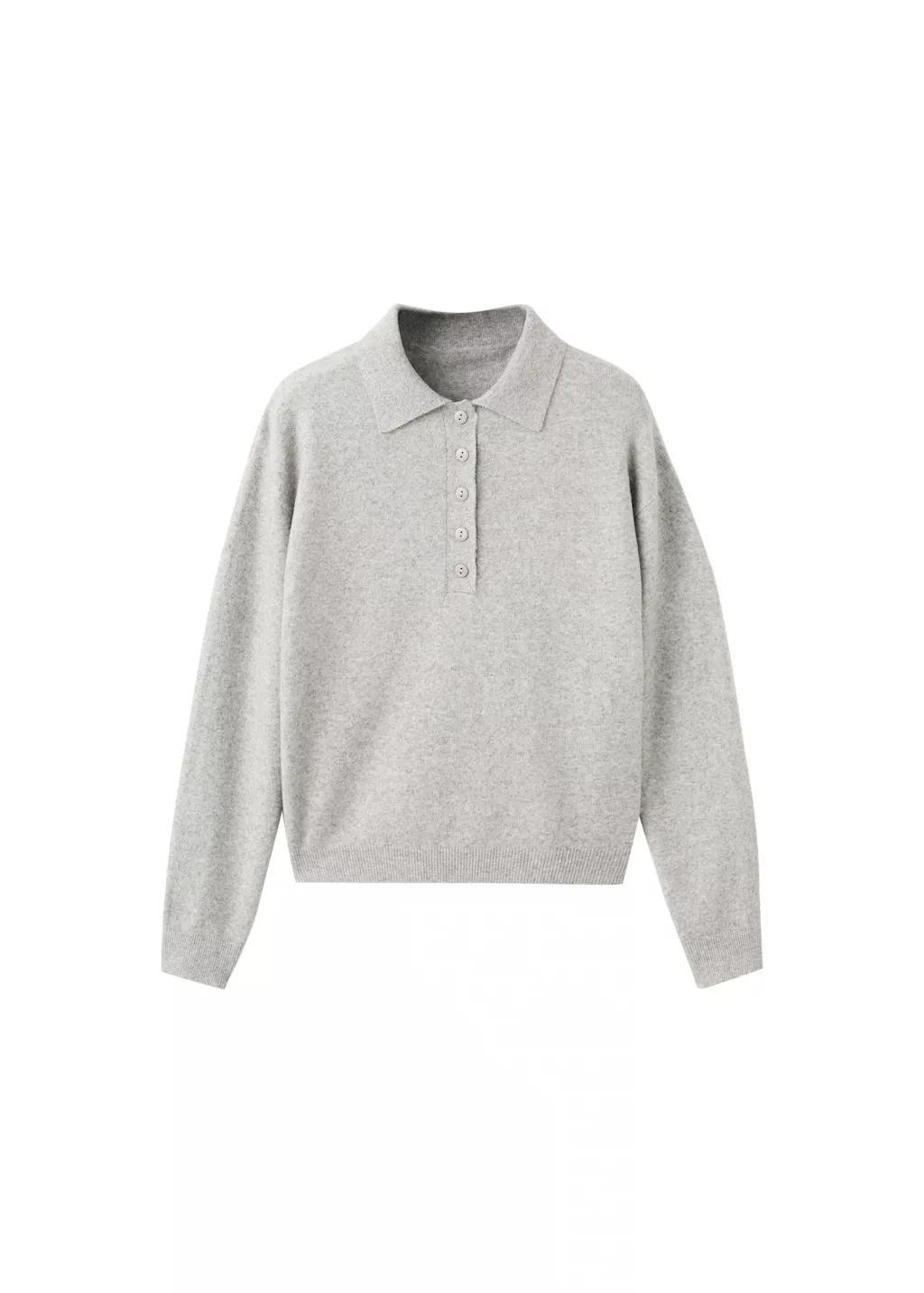 Grey Long-Sleeved Polo-Neck Sweater, Light Pastel Grey, large image number 7