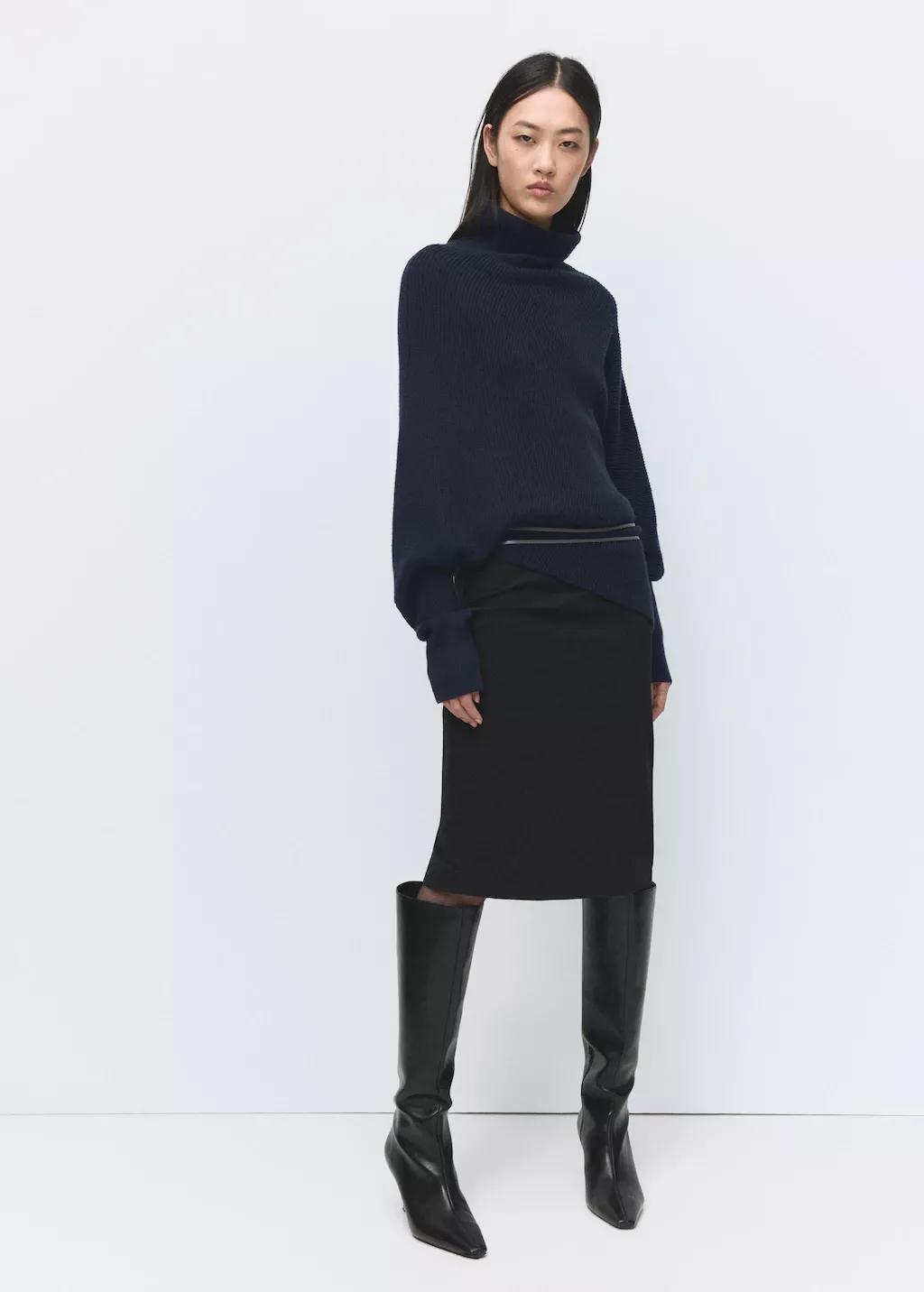 Navy Sweater With Asymmetrical Roll Neck, 0201_56, large image number 0