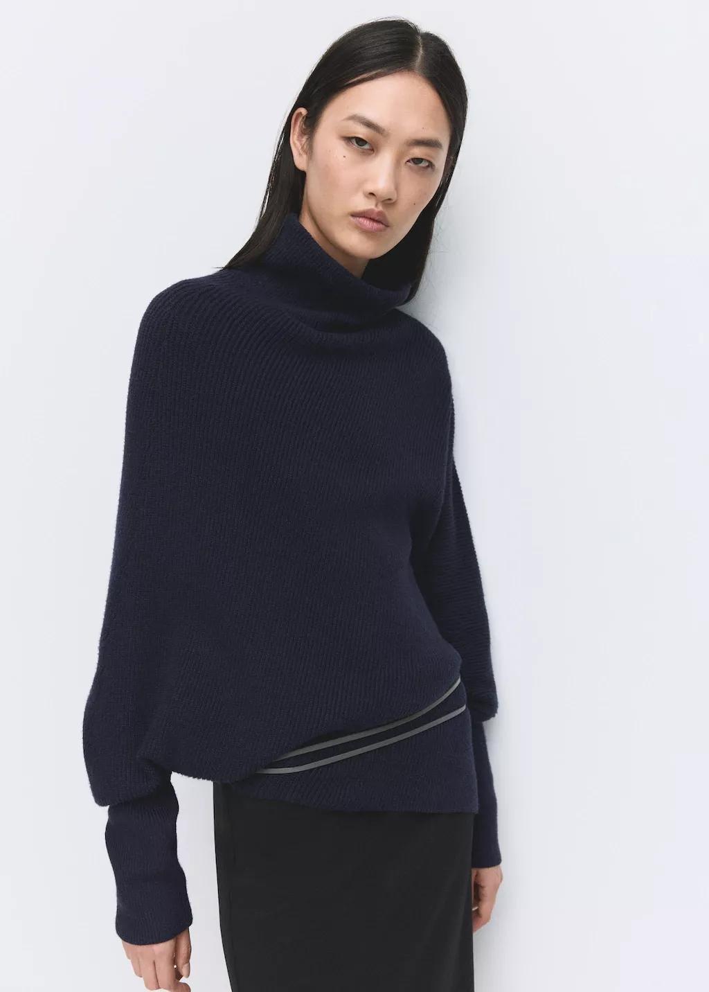 Navy Sweater With Asymmetrical Roll Neck, 0201_56, large image number 3