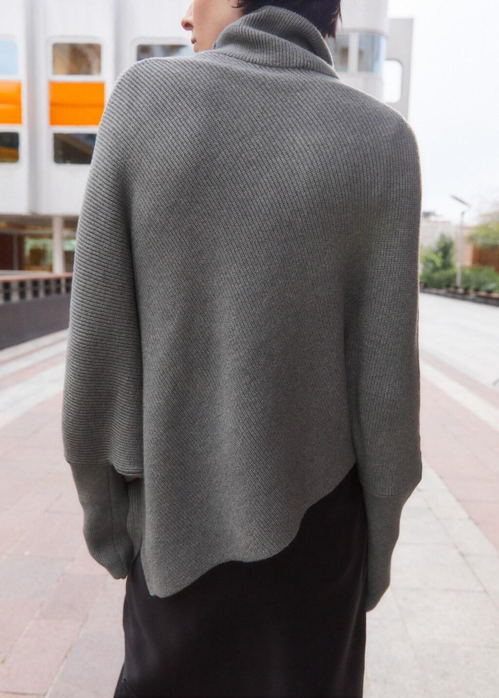 Grey Sweater With Asymmetrical Roll Neck, Medium Grey, medium