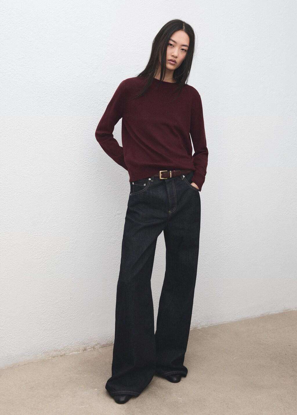 Burgundy Round-Neck Knitted Sweater, Dark Red, large image number 0